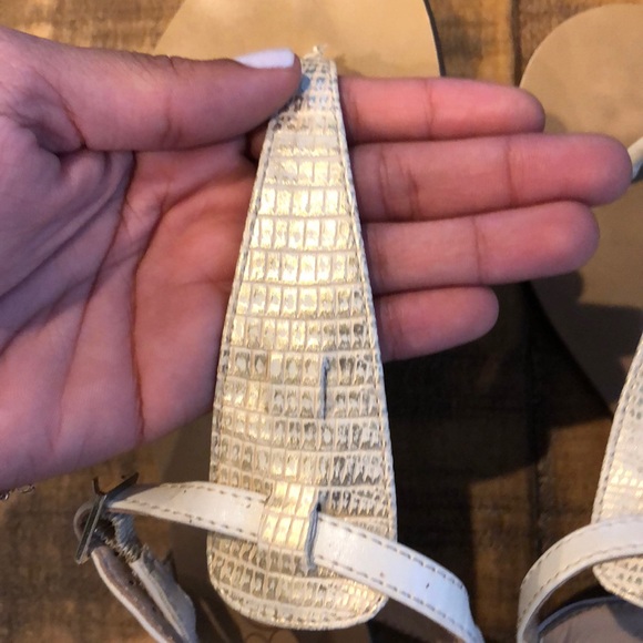 BCBG Strappy White and Gold Snake Print Sandals - Picture 3 of 3